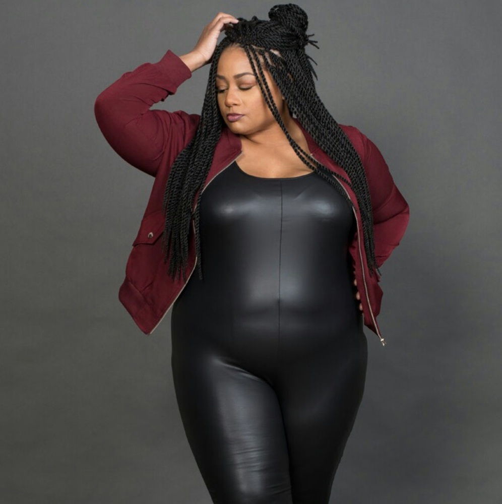 Ashley Stewart Catsuit & Burgundy bomber jacket